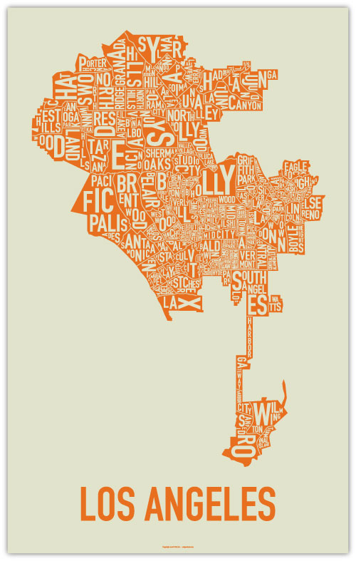 A Typographic Map of the 6738 Neighborhoods of LA. Get your Los Angeles ORK 